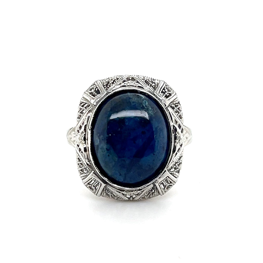 Estate 14K White Gold Oval Sodalite Art Deco Statement Ring