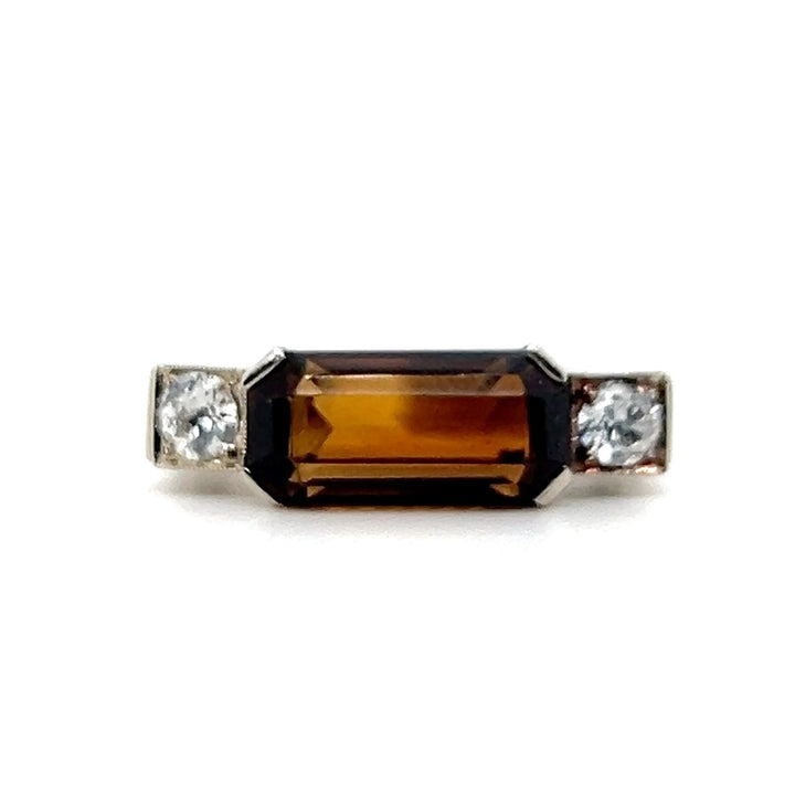 Estate 14K White Gold Smoky Quartz and Diamond Art Deco Statement Ring