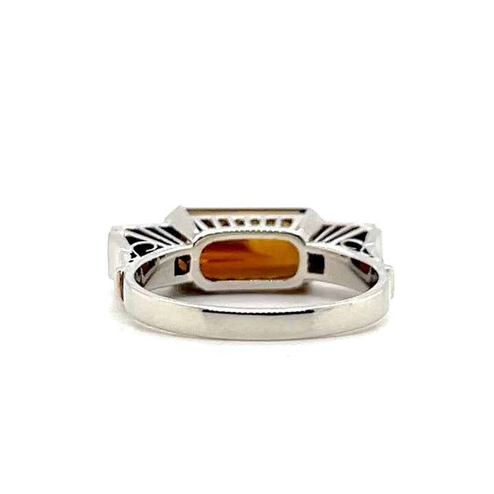 Estate 14K White Gold Smoky Quartz and Diamond Art Deco Statement Ring