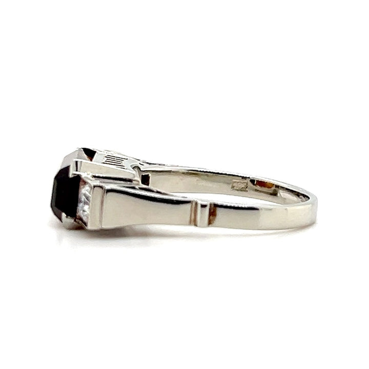 Estate 14K White Gold Smoky Quartz and Diamond Art Deco Statement Ring