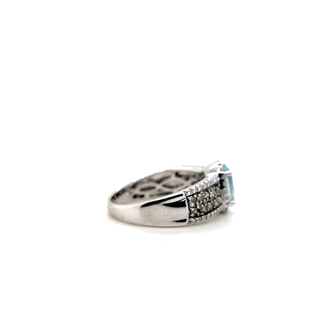 Estate Le Vian 14KT White Gold Aquamarine and Diamond Band, Contemporary