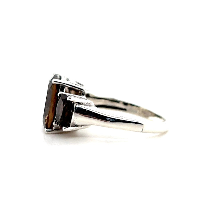 Estate Sterling Silver 6.34CTW Smoky Quartz Three Stone Ring