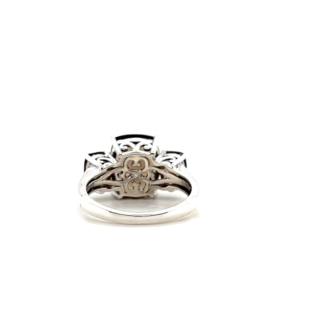 Estate Sterling Silver Three Stone Smoky Quartz Ring, Contemporary