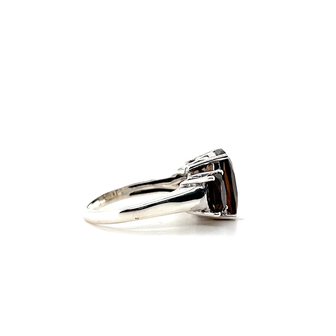 Estate Sterling Silver Three Stone Smoky Quartz Ring, Contemporary