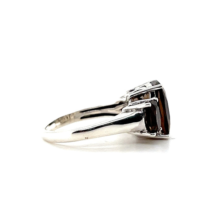 Estate Sterling Silver Three Stone Smoky Quartz Ring, Contemporary