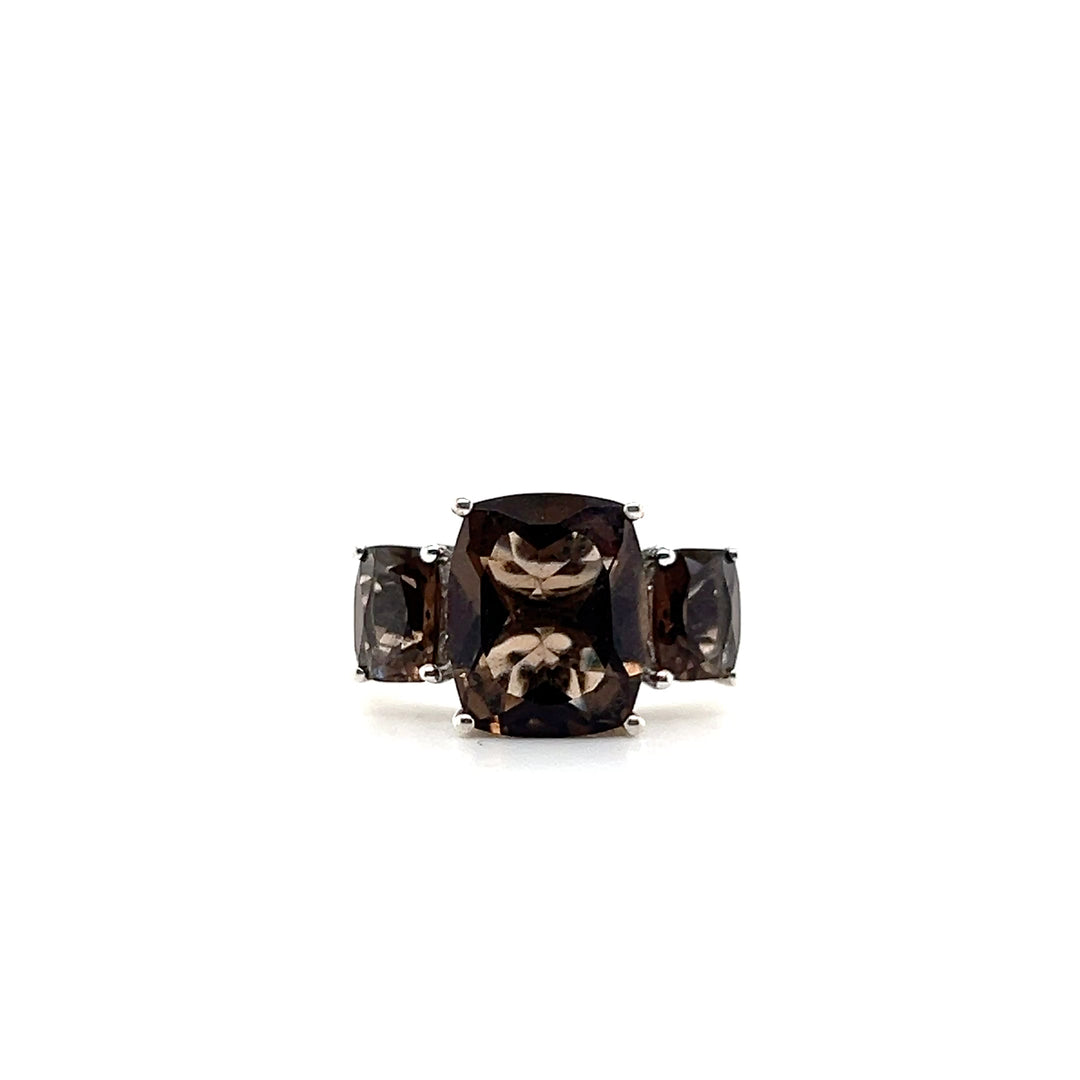 Estate Sterling Silver Three Stone Smoky Quartz Ring, Contemporary