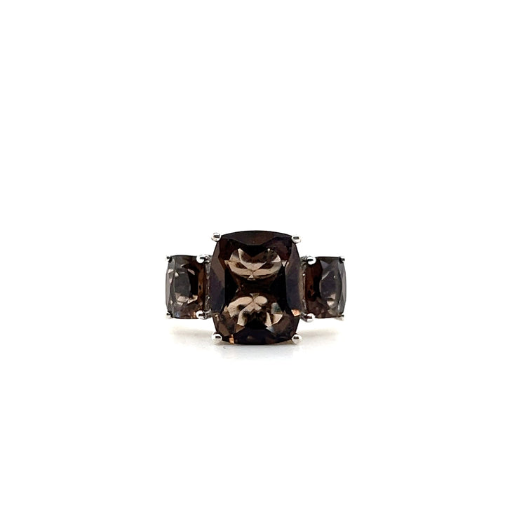 Estate Sterling Silver Three Stone Smoky Quartz Ring, Contemporary