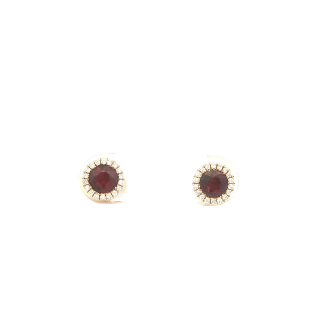 14K Yellow Gold 0.83CTW Ruby & Diamond Halo Stud Earrings