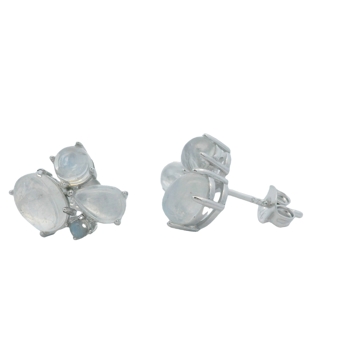 Sterling Silver Rainbow Moonstone Cluster Stud Earrings by Samuel B.