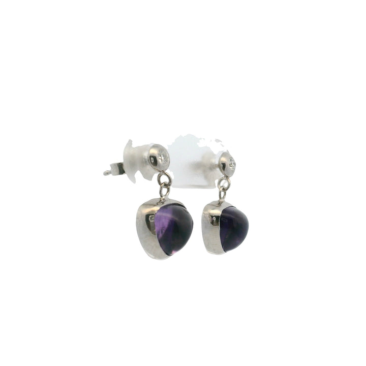 14K White Gold Sugarloaf Amethyst & Diamond Drop Earrings