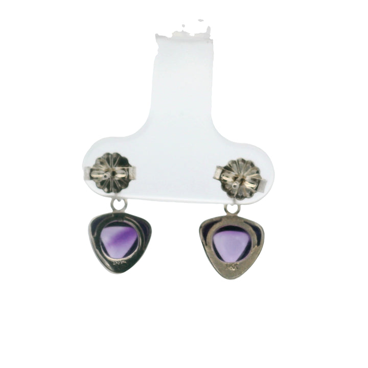 14K White Gold Sugarloaf Amethyst & Diamond Drop Earrings