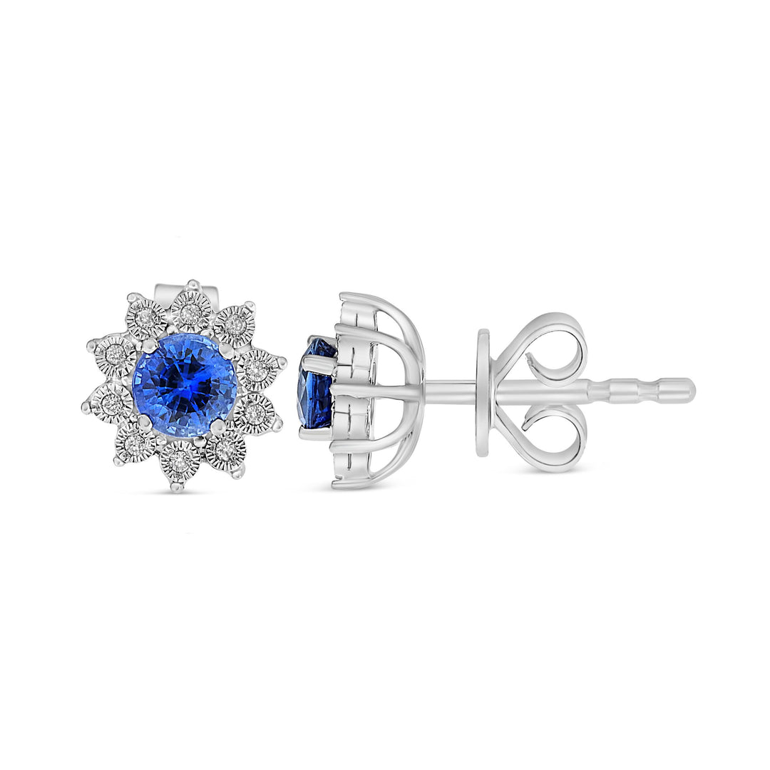 14K White Gold 0.72CTW Blue Sapphire & Diamond Star Halo Stud Earrings