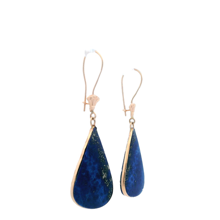 Estate 18K Yellow Gold Lapis Lazuli Vintage Drop Earrings