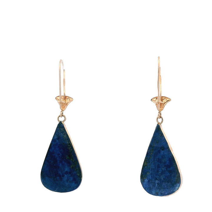 Estate 18K Yellow Gold Lapis Lazuli Vintage Drop Earrings