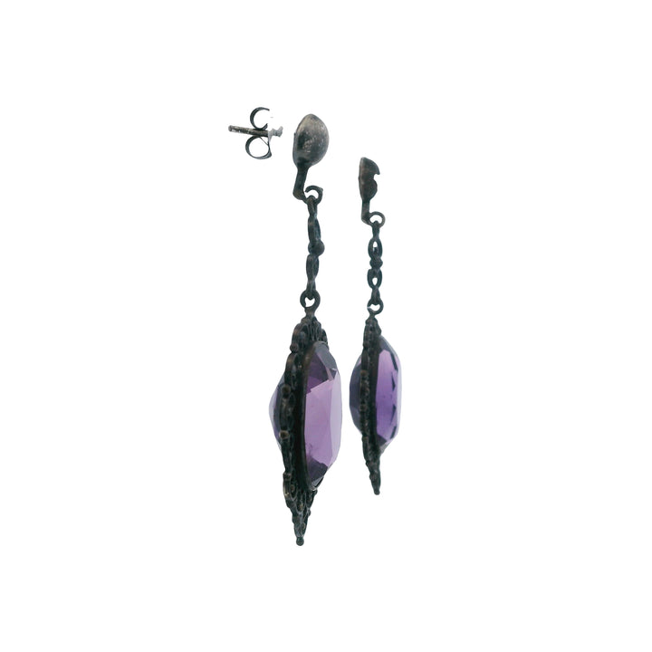 Estate Sterling Silver Amethyst Filigree Antique Drop Earrings