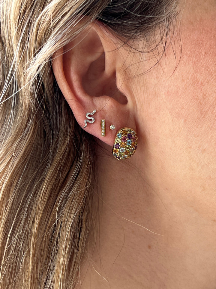 Estate 14K Yellow Gold 4.40CTW Rainbow Gemstone Half Hoop Earrings