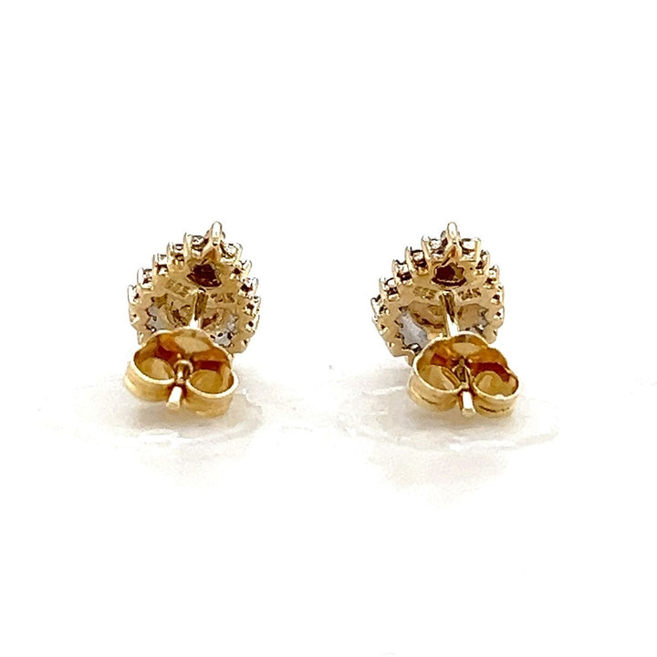 Estate 14K Yellow Gold 1.15CTW Pear-Shaped Opal & Diamond Halo Stud Earrings