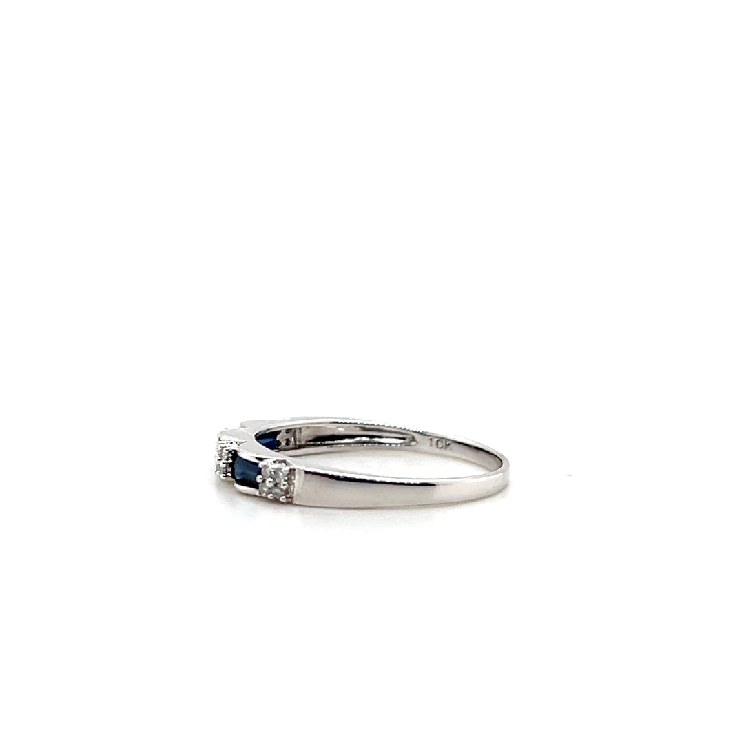 Estate 10KT White Gold Sapphire and Diamond Band, Contemporary