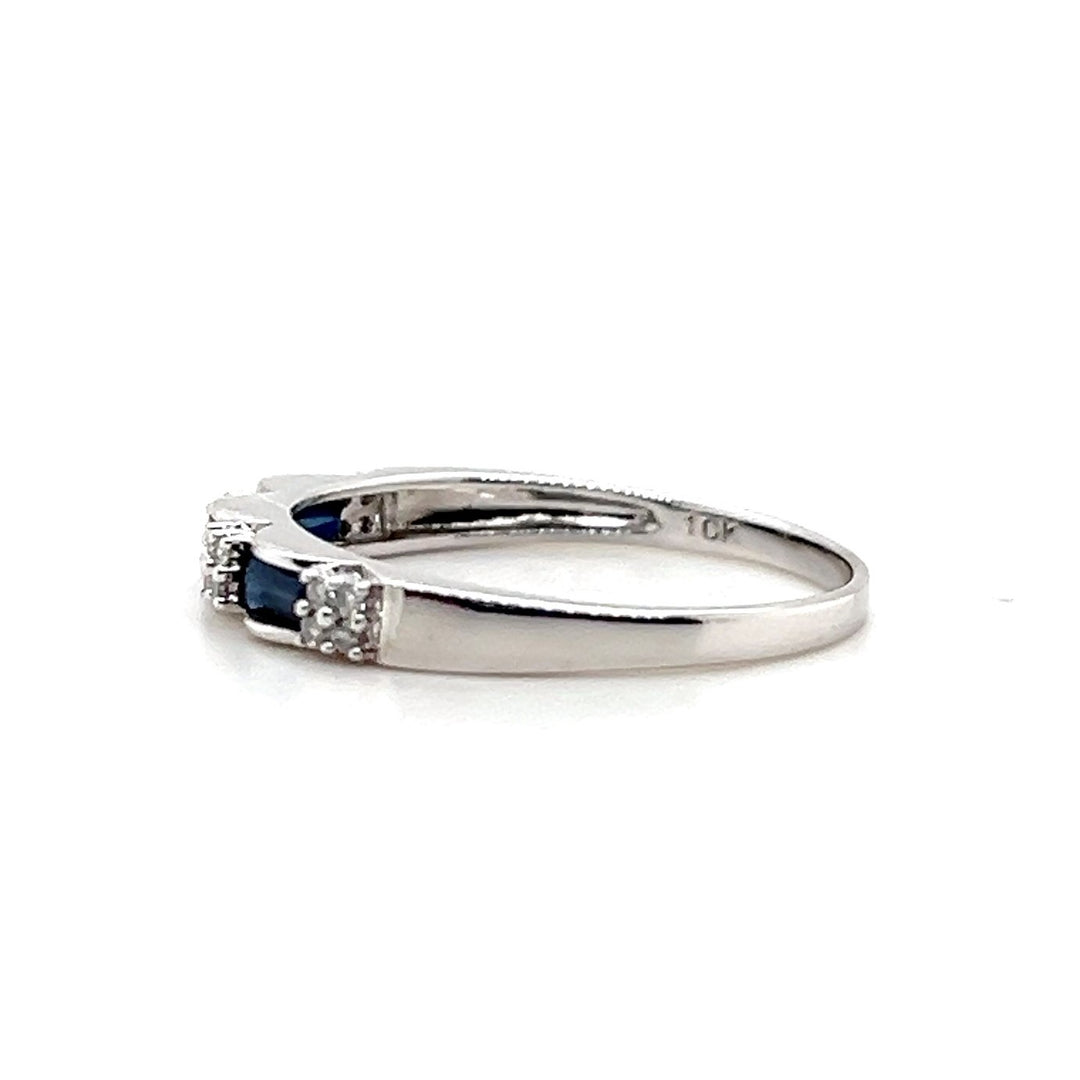 Estate 10KT White Gold Sapphire and Diamond Band, Contemporary