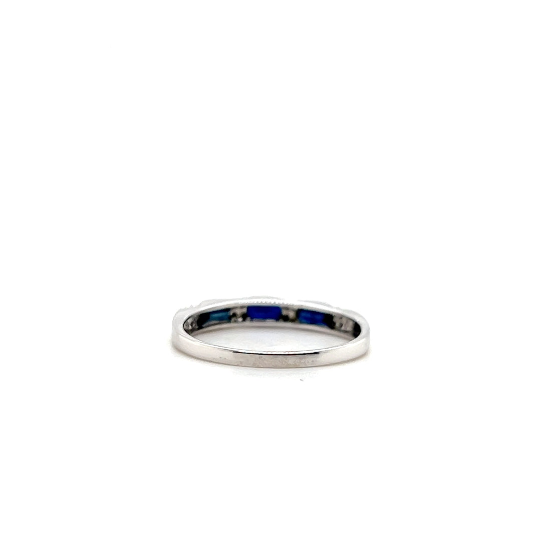 Estate 10KT White Gold Sapphire and Diamond Band, Contemporary
