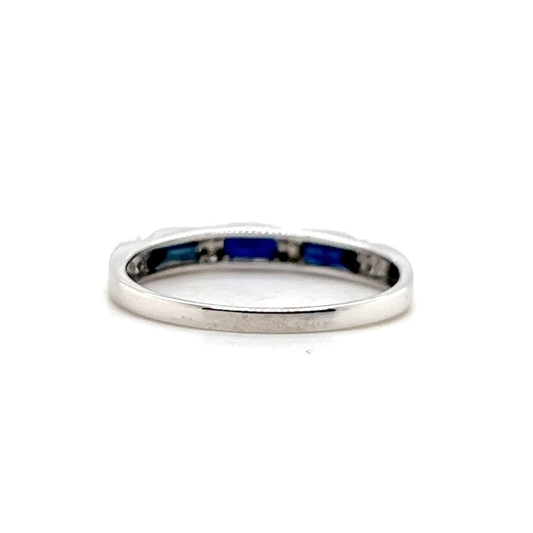 Estate 10K White Gold 0.65CTW Blue Sapphire & Diamond Wedding Band