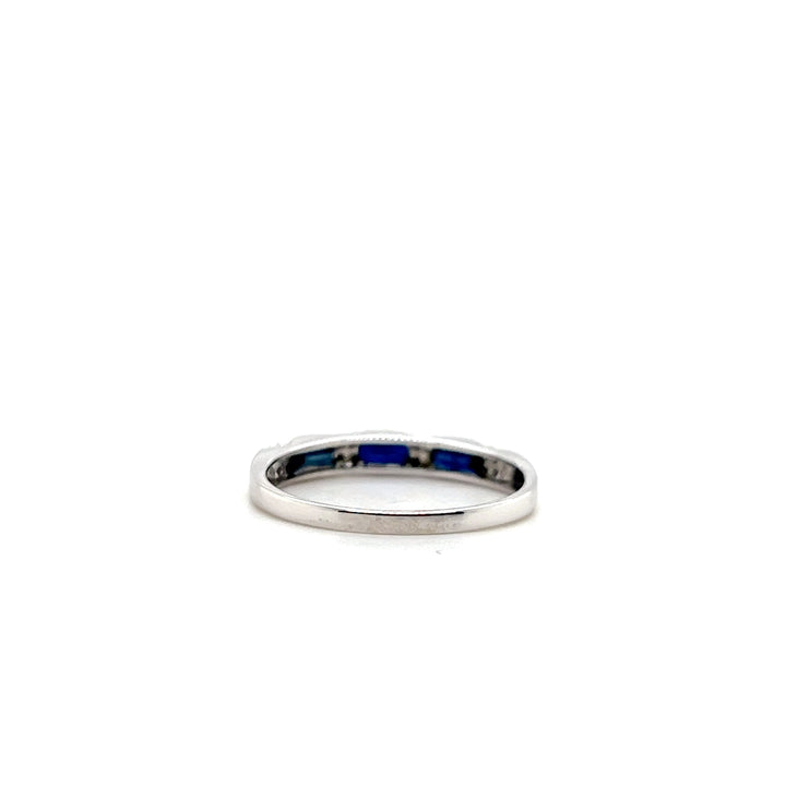 Estate 10KT White Gold Sapphire and Diamond Band, Contemporary