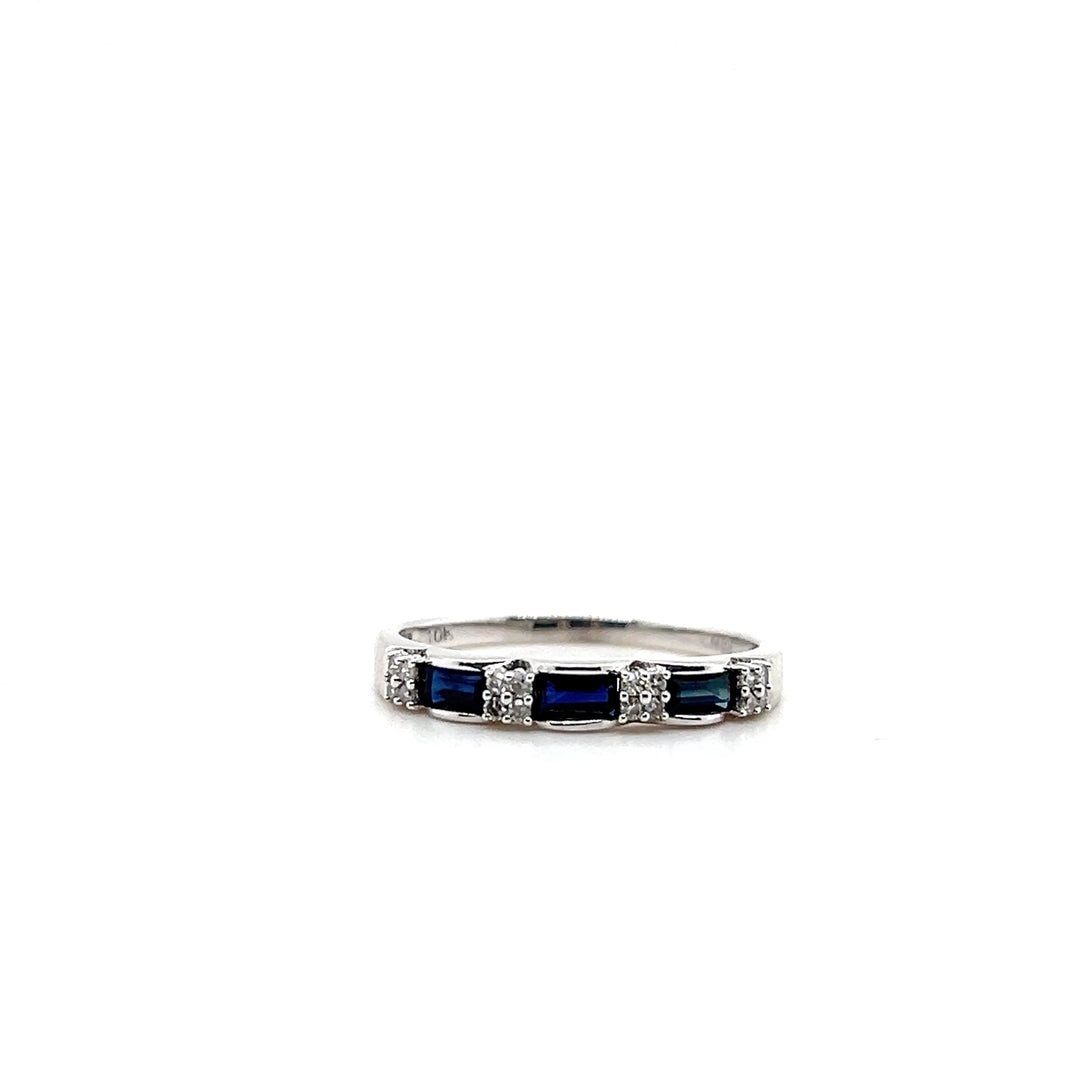 Estate 10KT White Gold Sapphire and Diamond Band, Contemporary
