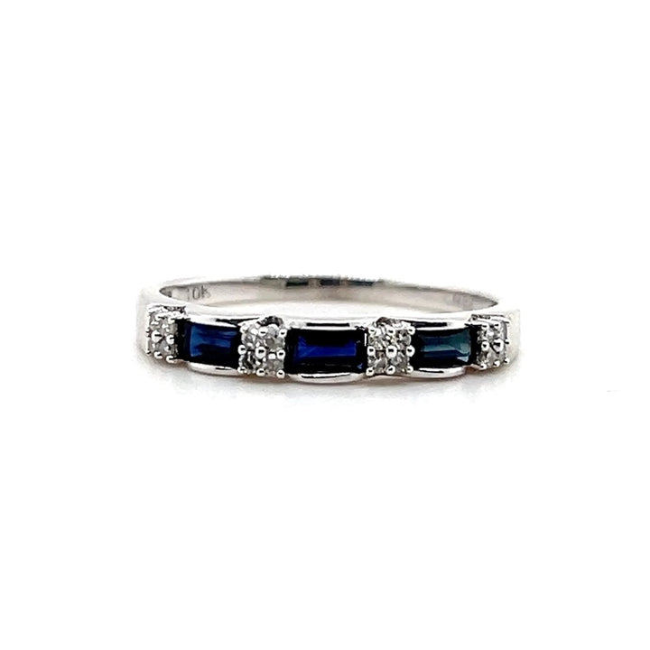 Estate 10K White Gold 0.65CTW Blue Sapphire & Diamond Wedding Band