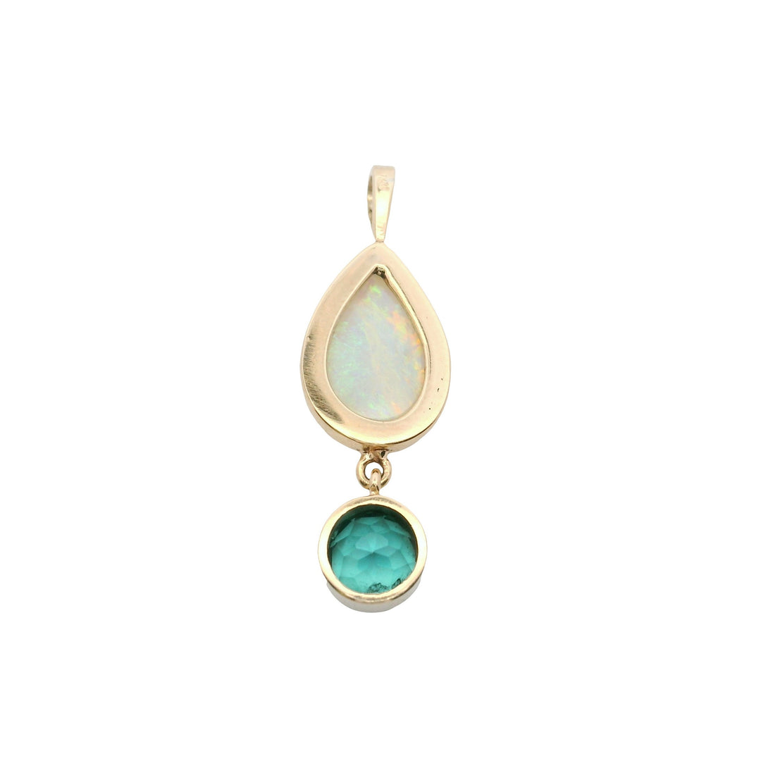 14K Yellow Gold 3.28CTW Pear-Shaped Opal & Green Tourmaline Drop Pendant