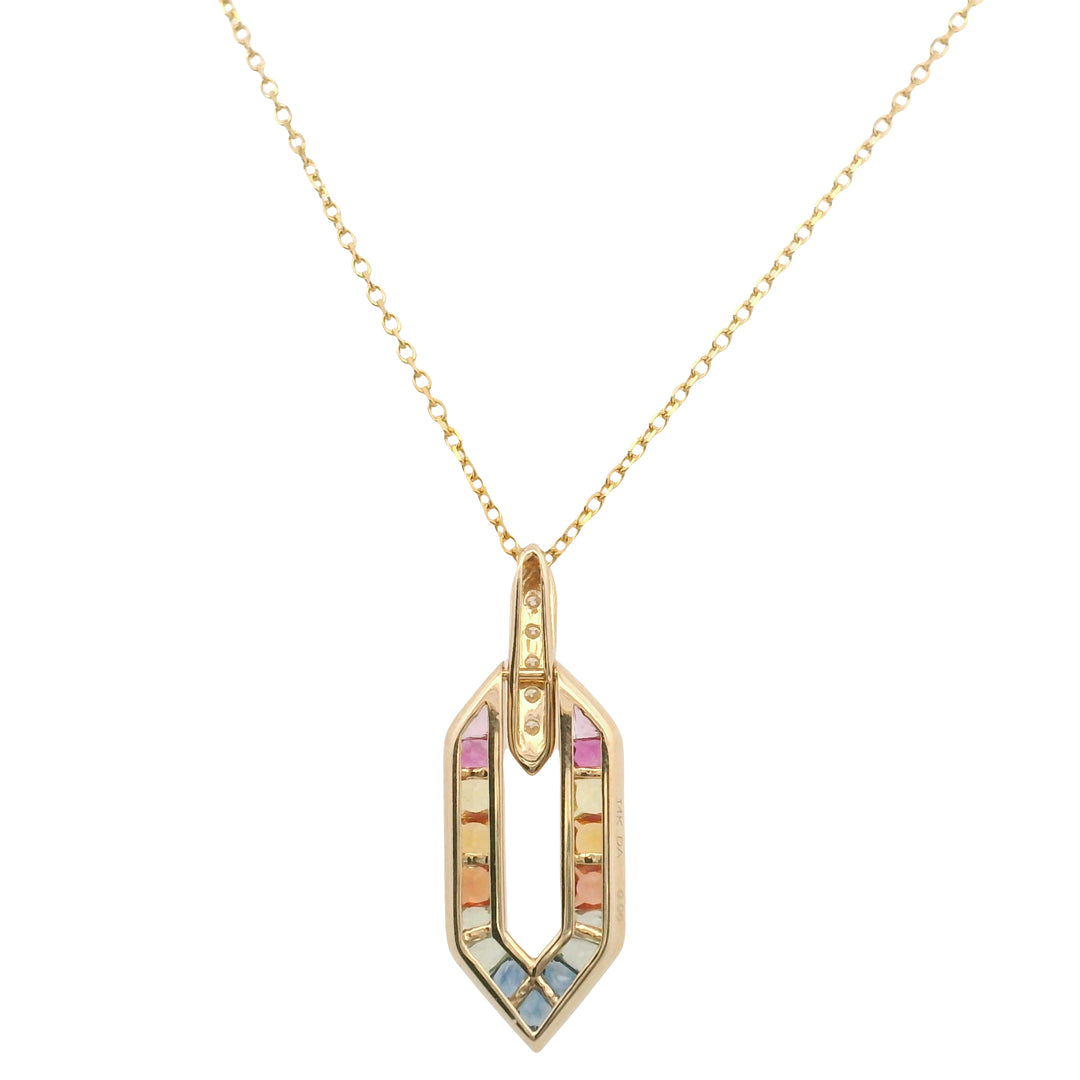 14K Yellow Gold 1.28CTW Multi-Color Sapphire & Diamond Geometric Pendant Necklace