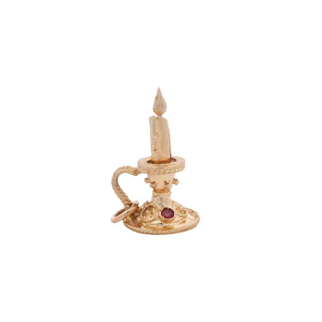 Estate 14K Yellow Gold 0.11CTW Ruby Candlestick Charm