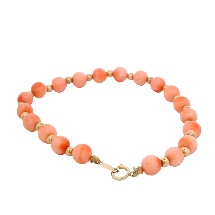 Estate 14K Yellow Gold 5.78MM Coral Bead Bracelet