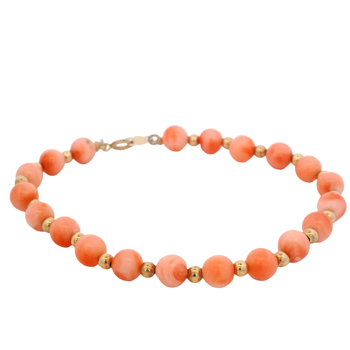 Estate 14K Yellow Gold 5.78MM Coral Bead Bracelet
