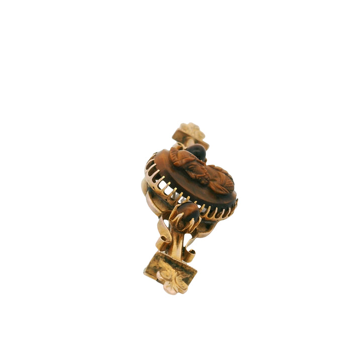 Estate 14K Yellow Gold Tiger's Eye Victorian Cameo Brooch
