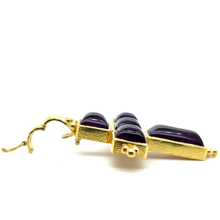 Estate 19K Yellow Gold Sugar Loaf Amethyst Cross Pendant by Elizabeth Locke