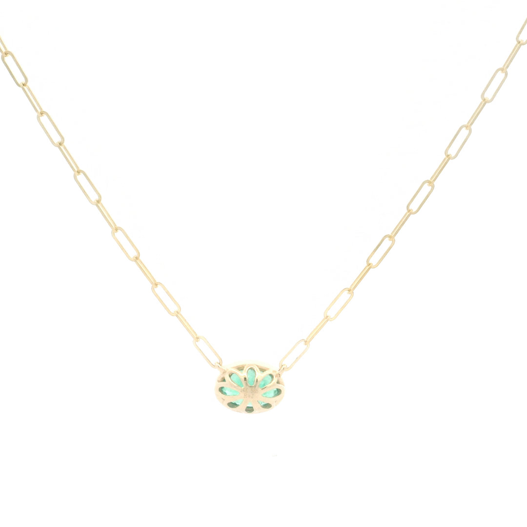 14K Yellow Gold 0.70CTW Oval Emerald Solitaire Necklace