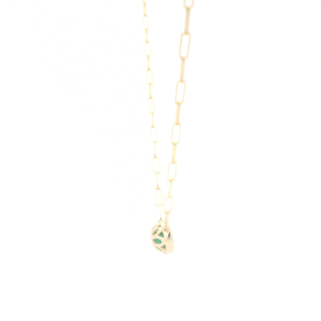 14K Yellow Gold 0.70CTW Oval Emerald Solitaire Necklace