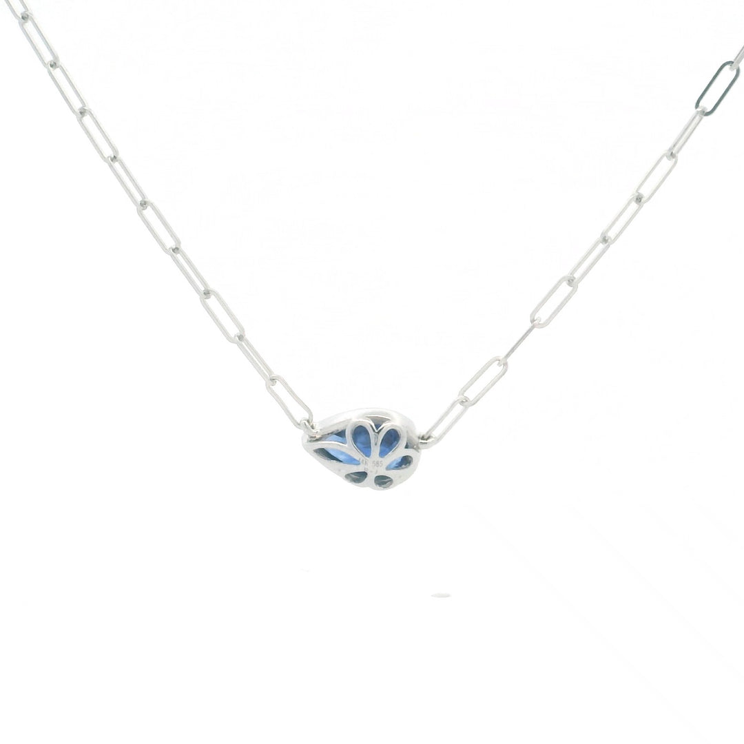 14K White Gold 0.80CTW Pear-Shaped Blue Sapphire Solitaire Necklace