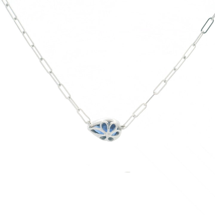 14K White Gold 0.80CTW Pear-Shaped Blue Sapphire Solitaire Necklace