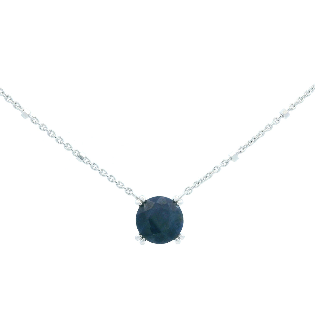 Sterling Silver Blue Sapphire Solitaire Necklace by Samuel B.