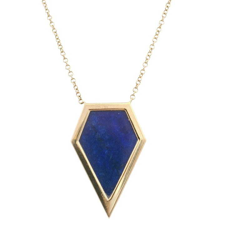 14K Yellow Gold Shield-Cut Lapis Lazuli & Diamond Halo Necklace