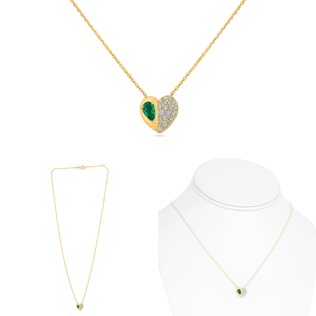 14K Yellow Gold 0.38CTW Emerald & Diamond Heart Necklace