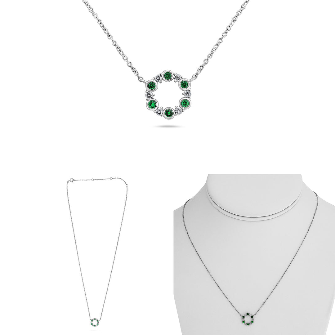 14K White Gold Tsavorite Garnet and Diamond Open Circle Necklace