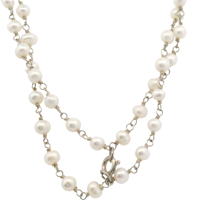 Estate Sterling Silver Rose Quartz & Freshwater Pearl Double Strand Necklace