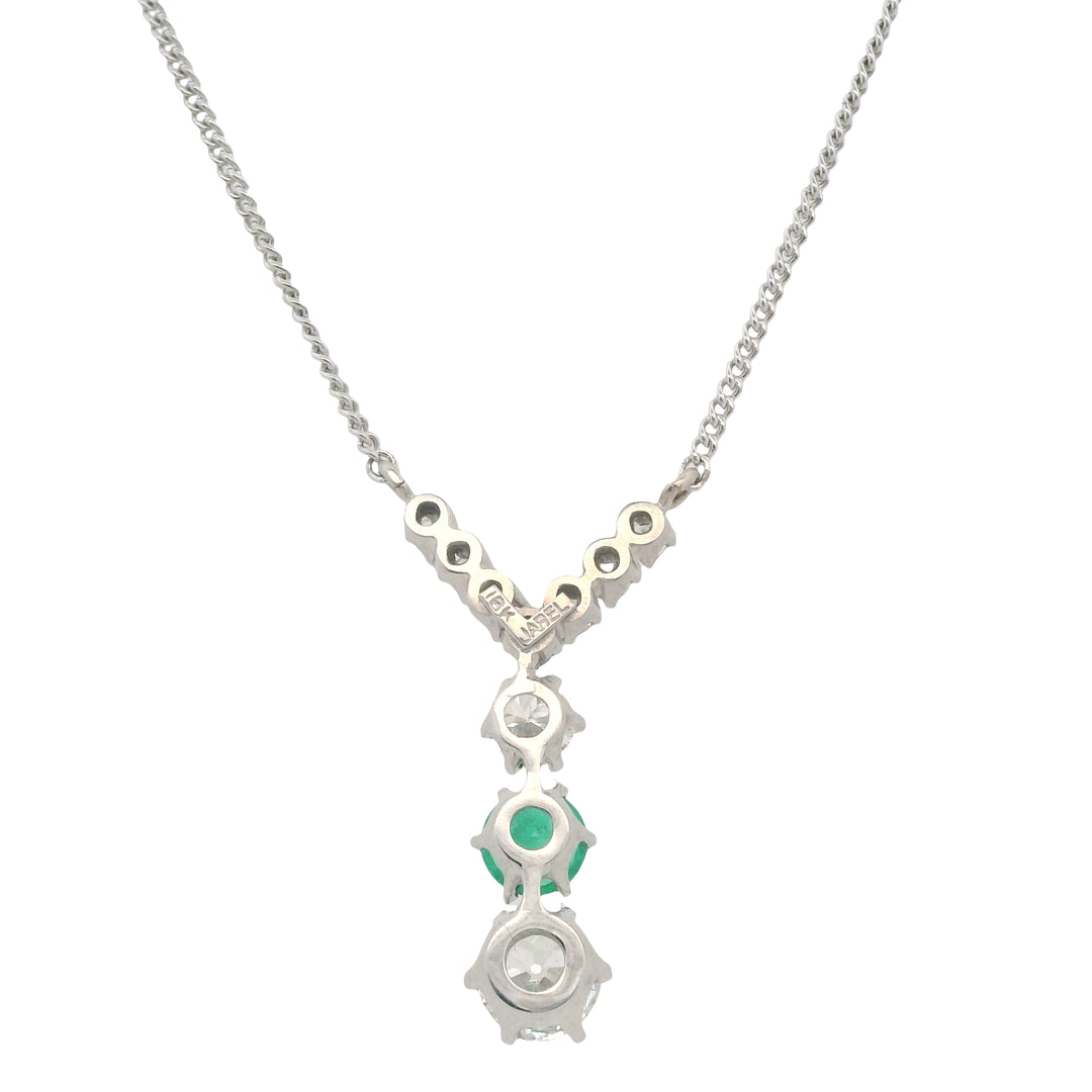 Estate 18K White Gold 1.24ctw Emerald & Diamond Drop Necklace