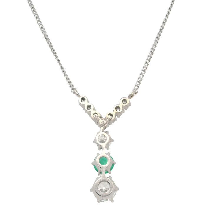 Estate 18K White Gold 1.24ctw Emerald & Diamond Drop Necklace