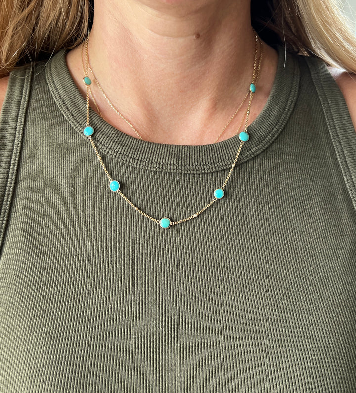Estate Effy 14K Yellow Gold Cabochon Turquoise & Diamond Station Necklace