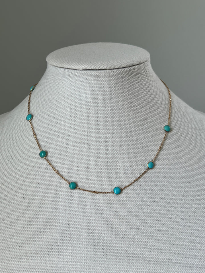 Estate Effy 14K Yellow Gold Cabochon Turquoise & Diamond Station Necklace