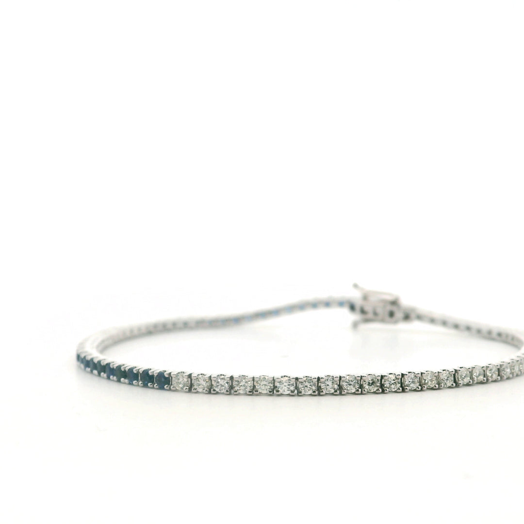 14K White Gold 2.25CTW Blue Sapphire & Diamond Half-and-Half Tennis Bracelet