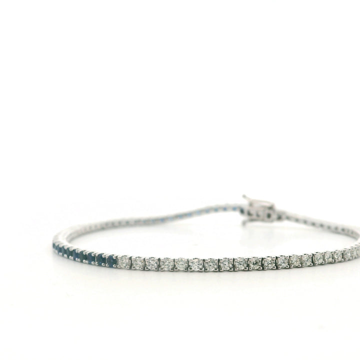 14K White Gold 2.25CTW Blue Sapphire & Diamond Half-and-Half Tennis Bracelet